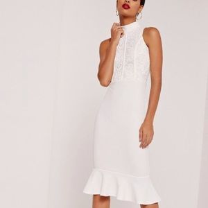 White missguided lace top fishtail dress